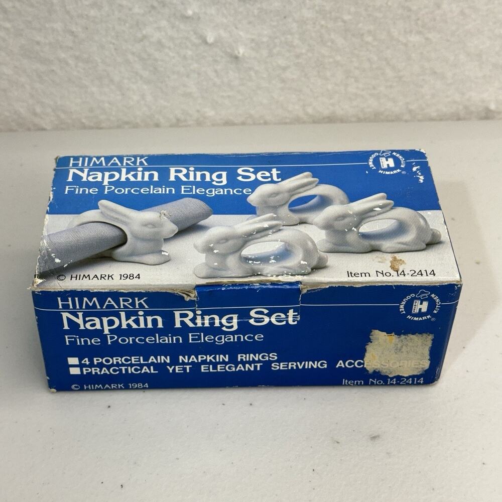 HIMARK Easter Bunny Rabbit Fine Porcelain Elegance Napkin Ring Set Of 4 Japan